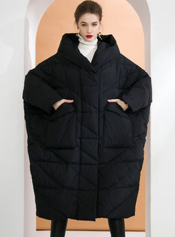 Black Hooded Cocoon Long Plus Size Down Coat