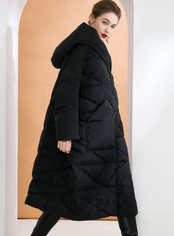 Black Hooded Cocoon Long Plus Size Down Coat