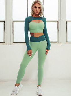 Color-blocked Openwork Tight Yoga Tracksuit