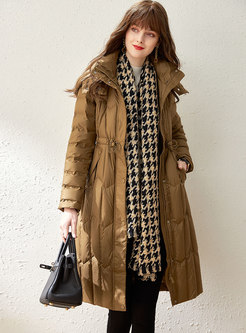 Casual Hooded A Line Knee-length Down Coat