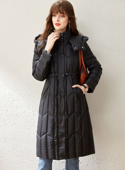 Casual Hooded A Line Knee-length Down Coat
