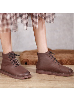 Rounded Toe Short Plush Lined Winter Ankle Boots
