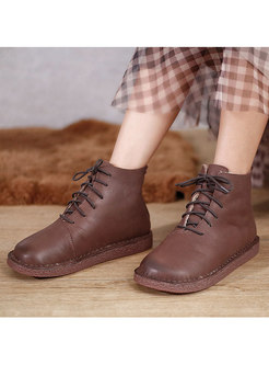 Rounded Toe Short Plush Lined Winter Ankle Boots