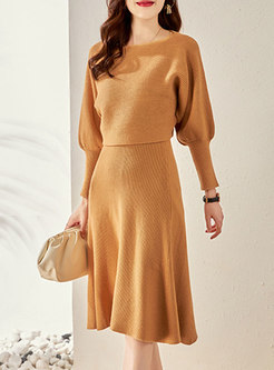 Long Sleeve Cropped Sweater & Sleeveless Midi Knitted Dress