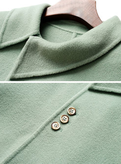 Turn Down Collar Elegant Wool Midi Length Coat