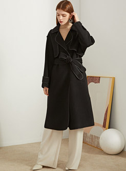 Lapel Back Split Long Wool Overcoat