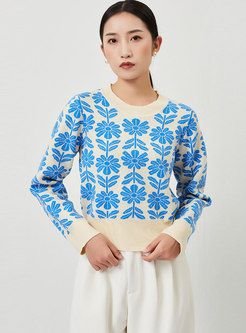Daisy Jacquard Pullover Short Sweater