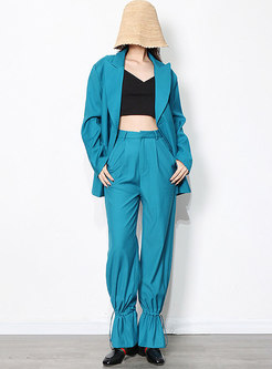 Lapel Single Breasted Blazer & High Waisted Ankle-tied Pants