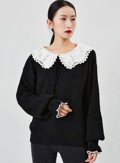 Doll Collar Pullover Long Sleeve Loose Sweater