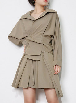 Long Sleeve Asymmetric Blouse & Pleated Mini Skirt