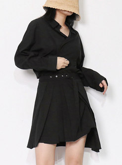 Long Sleeve Asymmetric Blouse & Pleated Mini Skirt
