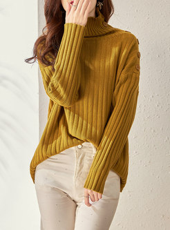 Turtleneck Pullover Loose Ribbed Sweater