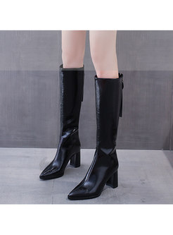 Pointed Toe Chunky Heel Mid-length Boots