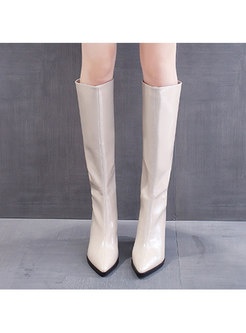 Pointed Toe Chunky Heel Mid-length Boots