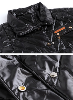 Mock Neck Lightweight A Line Quilted Down Coat