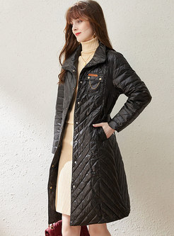 Mock Neck Lightweight A Line Quilted Down Coat