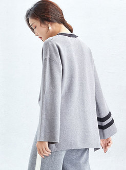 V-neck Color-blocked Pullover Loose Sweater