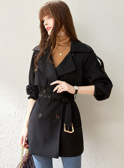 Casual Lantern Sleeve Straight Trench Coat With Belt