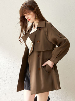 Casual Lantern Sleeve Straight Trench Coat With Belt