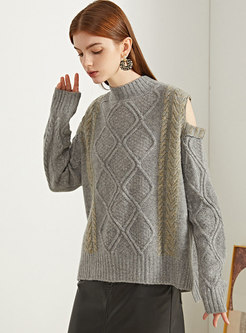 Cold Shoulder Long Sleeve Loose Cable-knit Sweater