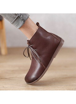 Retro Short Plush Lined Flat Ankle Boots