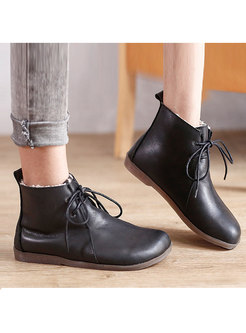 Retro Short Plush Lined Flat Ankle Boots