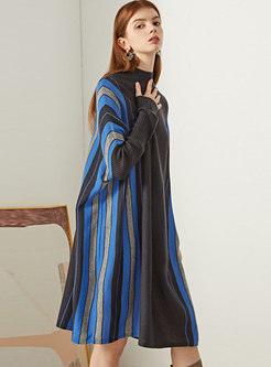 Plus Size Long Sleeve Striped Sweater Dress
