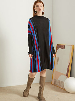 Plus Size Long Sleeve Striped Sweater Dress