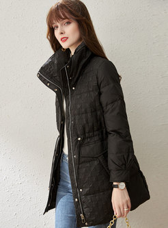 Turn-down Collar Drawstring A Line Quilted Down Coat