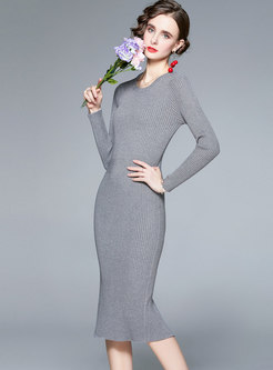 Long Sleeve Sheath Midi Sweater Dress & Cartoon Print Vest