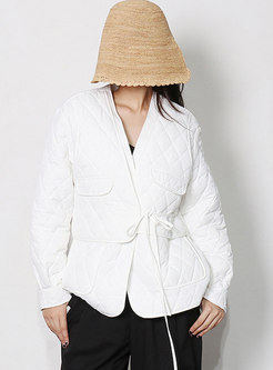 Casual V-neck Straight Wrap Quilted Jacket