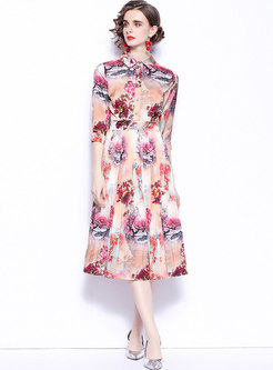 Court High Waisted Floral Midi Shirt Dress