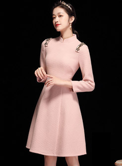 Mandarin Collar Beaded Improved Cheongsam Dress