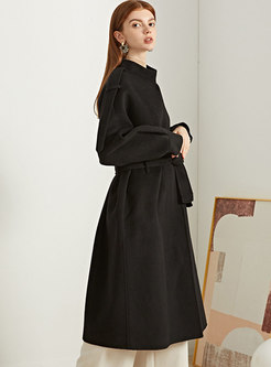 Straight Single-breasted Long Wool Coat