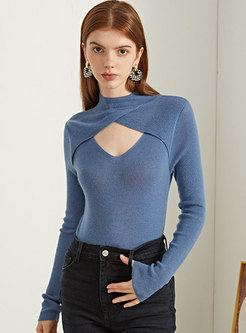Long Sleeve Openwork Pullover Wool Sweater