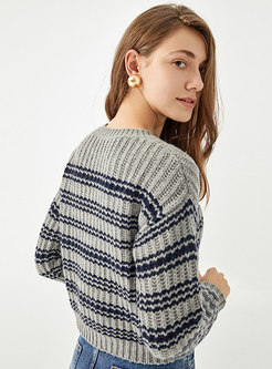 Color Blocked Striped Casual Wool Sweater