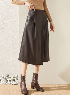 High Waisted Asymmetric PU Skirt
