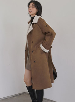 Lapel Double-breasted Straight Suede Overcoat