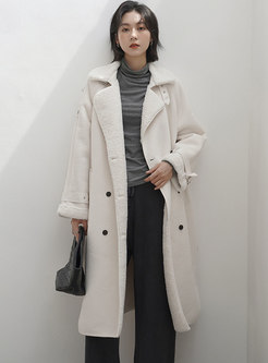 Lapel Double-breasted Straight Suede Overcoat