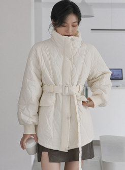 Mock Neck Flap Pockets Cotton Quilted Coat
