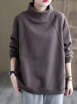 Turtleneck Long Sleeve Pullover Loose Sweatshirt