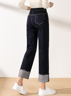 Casual High Waisted Removable Down Lined Jeans