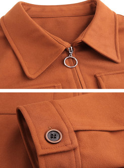 Casual Flap Pockets Jacket & High Waisted Midi Skirt