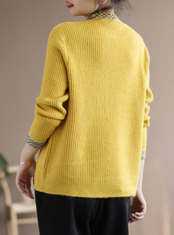 Mock Neck Long Sleeve Pullover Loose Sweater