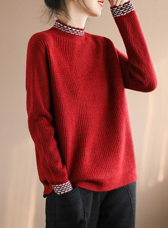 Mock Neck Long Sleeve Pullover Loose Sweater