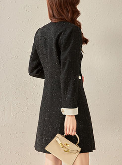 Color-blocked Long Sleeve Tweed Mini Dress