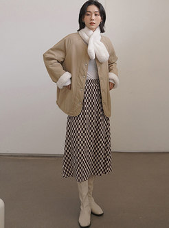 Single-breasted Fleece Lined Reversible Coat With Scarf