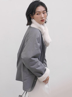 Single-breasted Fleece Lined Reversible Coat With Scarf