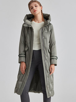 Hooded Flap Pockets Straight Long Down Coat