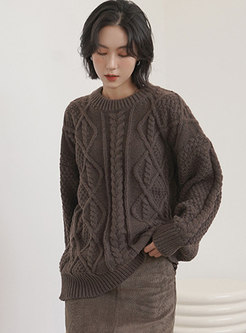 Crew Neck Long Sleeve Cable-knit Pullover Sweater